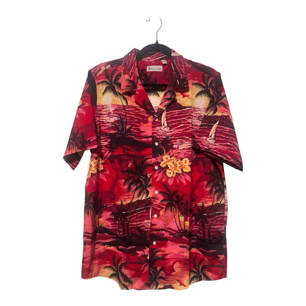 🌴 Red Tropical Short-Sleeve Camp Shirt Size Medium